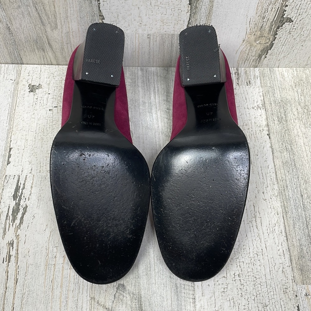 Miu Miu Fuchsia Suede Heels with Black Chunky Heel - Picture 9 of 14